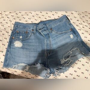 Levi's Light Blue Distressed Denim Shorts